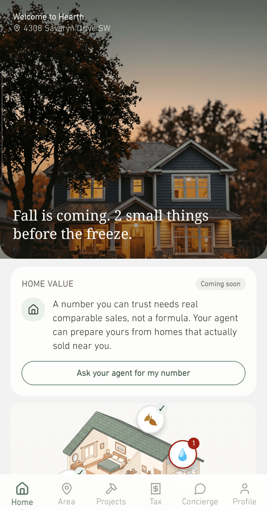 The Hearth home screen on a phone