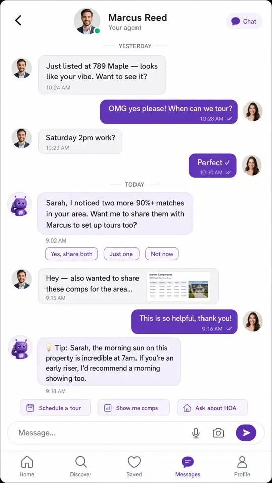 Realty Stack client and agent message screen